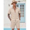 COOFANDY Men’s 2 Pieces Cotton Linen Set Short Sleeve Button Down Shirts Summer Beach Shorts Casual Outfits(Shallow Coffee)