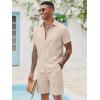 COOFANDY Men’s 2 Pieces Cotton Linen Set Short Sleeve Button Down Shirts Summer Beach Shorts Casual Outfits(Shallow Coffee)