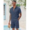 COOFANDY Men’s 2 Pieces Cotton Linen Set Short Sleeve Button Down Shirts Summer Beach Shorts Casual Outfits(Violets)