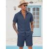 COOFANDY Men’s 2 Pieces Cotton Linen Set Short Sleeve Button Down Shirts Summer Beach Shorts Casual Outfits(Violets)