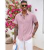 COOFANDY Men’s Button Down Shirts Short Sleeve Casual Summer Beach Vacation Wedding Shirt with Pocket(Deep Pink)