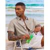 COOFANDY Men’s Button Down Shirts Short Sleeve Casual Summer Beach Vacation Wedding Shirt with Pocket(Khaki – Light Brown Plaid)