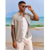 COOFANDY Men’s Button Down Shirts Short Sleeve Casual Summer Beach Vacation Wedding Shirt with Pocket(Khaki – Light Brown Plaid)