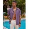 COOFANDY Mens Short Sleeve Cuban Guayabera Shirt Casual Summer Beach Button Down Shirts(Deep Purple)