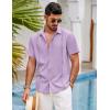 COOFANDY Mens Short Sleeve Cuban Guayabera Shirt Casual Summer Beach Button Down Shirts(Light Purple)