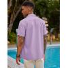 COOFANDY Mens Short Sleeve Cuban Guayabera Shirt Casual Summer Beach Button Down Shirts(Light Purple)