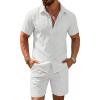 COOFANDY Men’s 2 Pieces Cotton Linen Set Short Sleeve Button Down Shirts Summer Beach Shorts Casual Outfits(A Pure White)