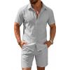 COOFANDY Men’s 2 Pieces Cotton Linen Set Short Sleeve Button Down Shirts Summer Beach Shorts Casual Outfits(Light Gray)