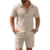 COOFANDY Men’s 2 Pieces Cotton Linen Set Short Sleeve Button Down Shirts Summer Beach Shorts Casual Outfits(Moon Gray)
