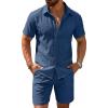 COOFANDY Men’s 2 Pieces Cotton Linen Set Short Sleeve Button Down Shirts Summer Beach Shorts Casual Outfits(Navy Blue)