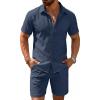 COOFANDY Men’s 2 Pieces Cotton Linen Set Short Sleeve Button Down Shirts Summer Beach Shorts Casual Outfits(Violets)