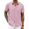 COOFANDY Men’s Button Down Shirts Short Sleeve Casual Summer Beach Vacation Wedding Shirt with Pocket(Deep Pink)