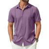 COOFANDY Mens Short Sleeve Cuban Guayabera Shirt Casual Summer Beach Button Down Shirts(Deep Purple)
