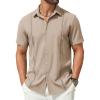 COOFANDY Mens Short Sleeve Cuban Guayabera Shirt Casual Summer Beach Button Down Shirts(Khaki)