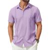COOFANDY Mens Short Sleeve Cuban Guayabera Shirt Casual Summer Beach Button Down Shirts(Light Purple)
