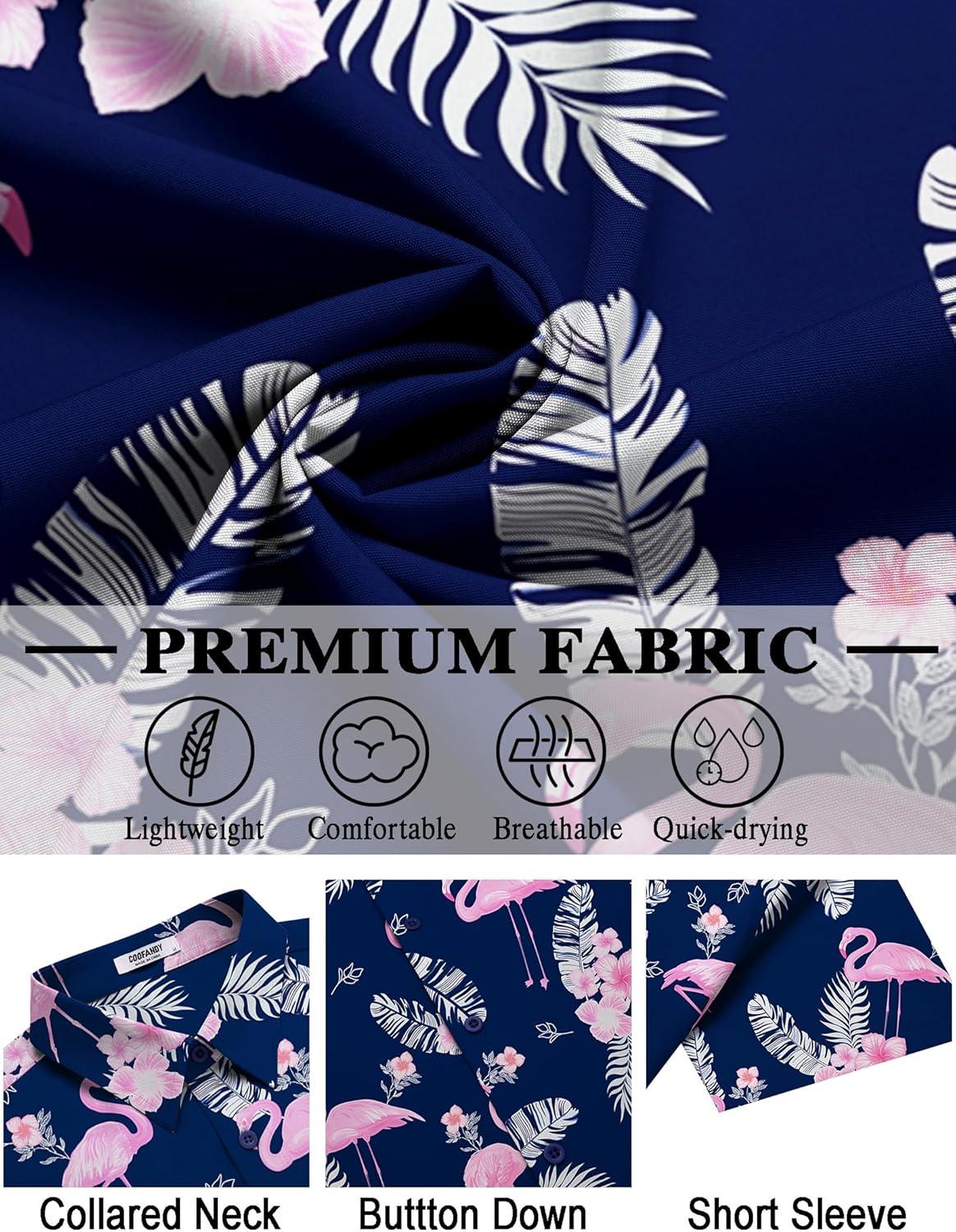 imageCOOFANDY Mens Hawaiian Shirt Short Sleeve Button Down Shirts Tropical Floral Summer Beach ShirtsBlue Flamingo