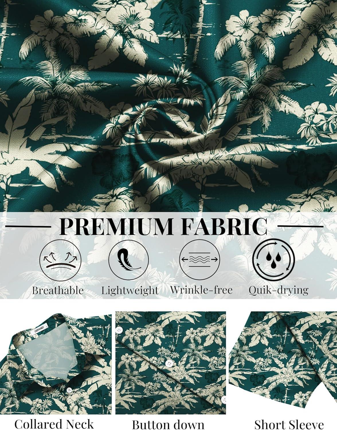 imageCOOFANDY Mens Hawaiian Shirts Short Sleeve Button Down Aloha Shirts Summer Vacation Beach ShirtsDark Greentropical Broadleaf