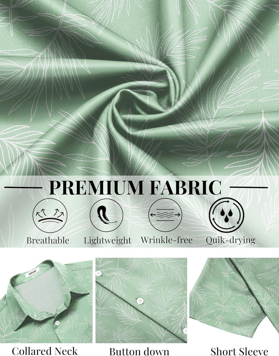 imageCOOFANDY Mens Hawaiian Shirts Short Sleeve Button Down Aloha Shirts Summer Vacation Beach ShirtsMint Greentropical Fern Leaf