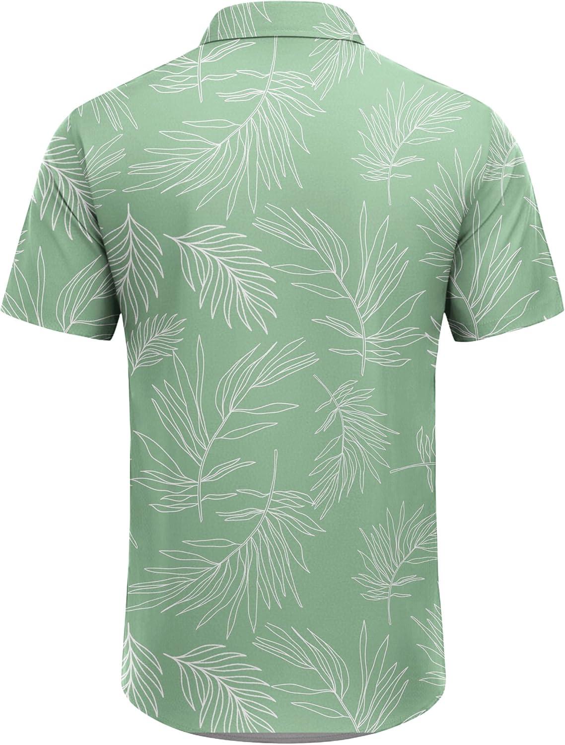 imageCOOFANDY Mens Hawaiian Shirts Short Sleeve Button Down Aloha Shirts Summer Vacation Beach ShirtsMint Greentropical Fern Leaf