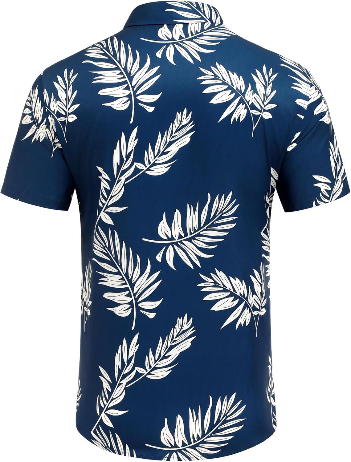 imageCOOFANDY Mens Hawaiian Shirts Short Sleeve Button Down Aloha Shirts Summer Vacation Beach ShirtsNavypalm Leaf