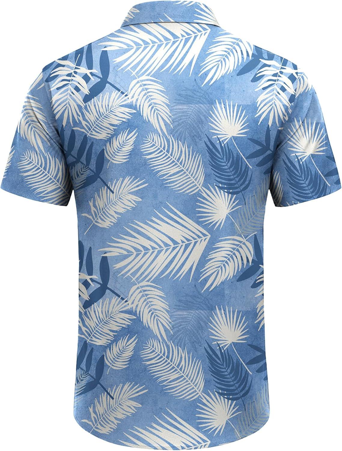 imageCOOFANDY Mens Hawaiian Shirts Short Sleeve Button Down Aloha Shirts Summer Vacation Beach ShirtsSky Bluetropical Leaf