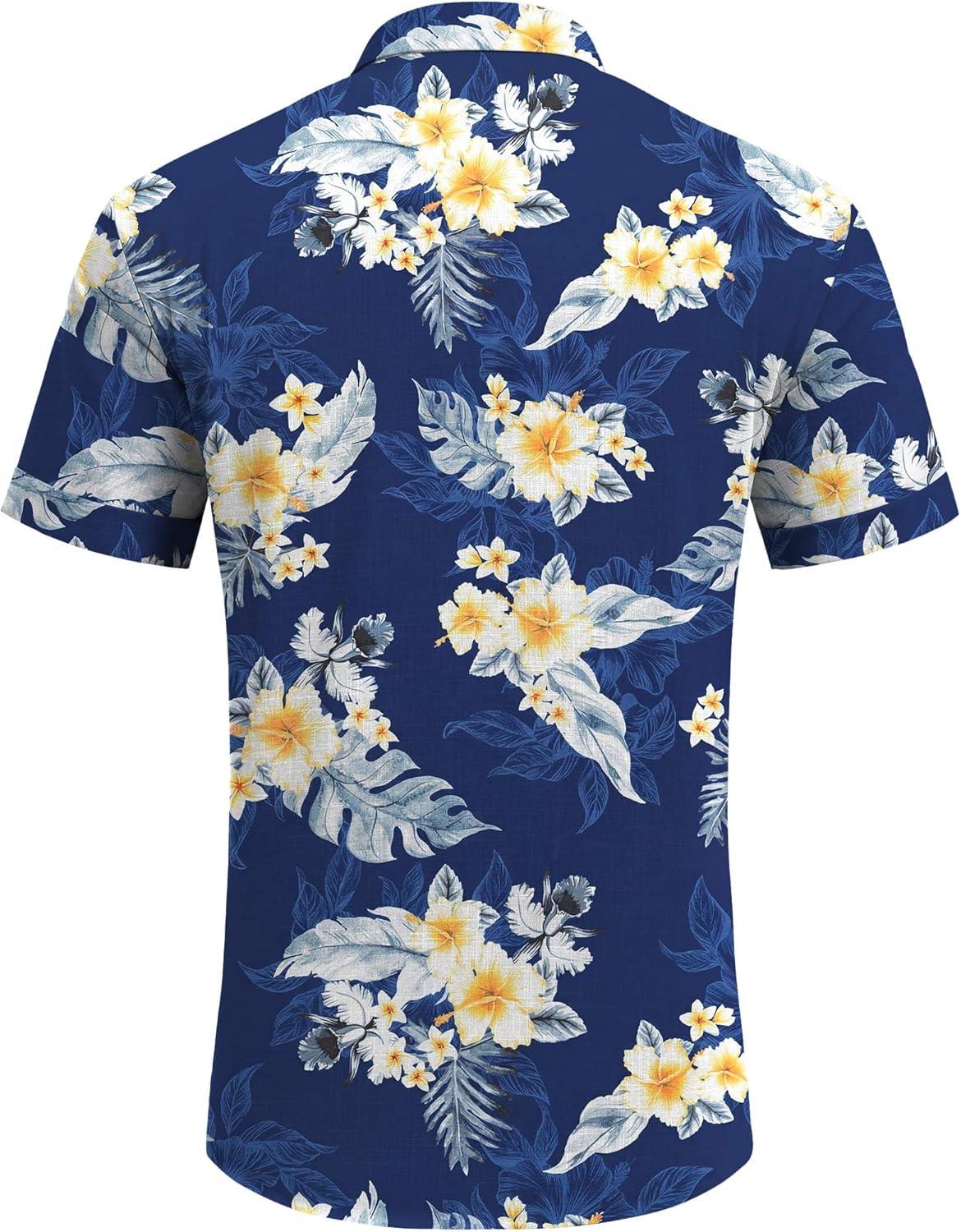 imageCOOFANDY Mens Linen Shirts Short Sleeve Casual Shirts Button Down Shirt for Men Beach Summer Wedding ShirtSummer Floralnavy Blue
