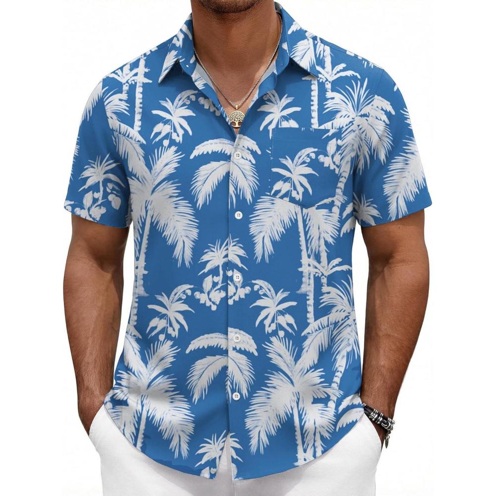 imageCOOFANDY Mens Hawaiian Shirts Short Sleeve Button Down Aloha Shirts Summer Vacation Beach ShirtsBluecoconut Tree