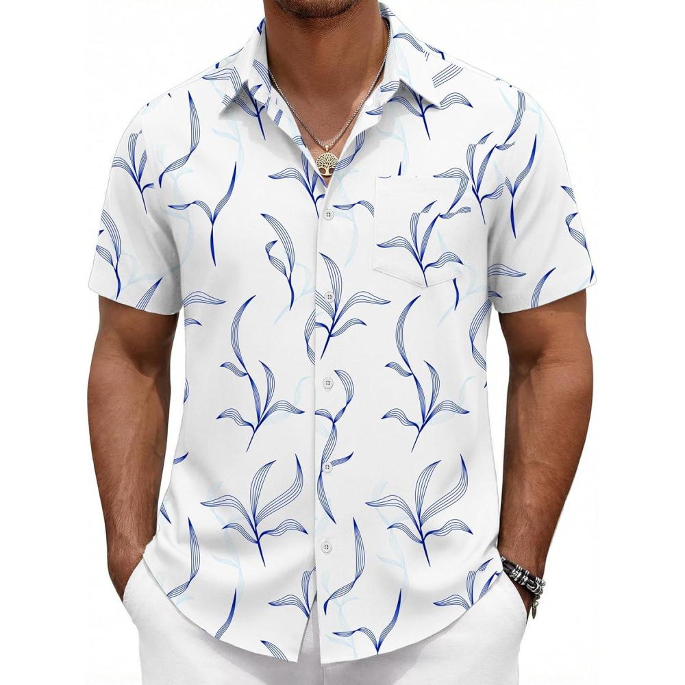 imageCOOFANDY Mens Hawaiian Shirts Short Sleeve Button Down Aloha Shirts Summer Vacation Beach ShirtsWhite Light Blue