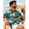 COOFANDY Mens Hawaiian Shirts Short Sleeve Button Down Aloha Shirts Summer Vacation Beach Shirts(Dark Green-tropical Broadleaf)