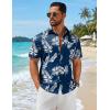 COOFANDY Mens Hawaiian Shirts Short Sleeve Button Down Aloha Shirts Summer Vacation Beach Shirts(Navy-palm Leaf)