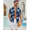 COOFANDY Mens Hawaiian Shirts Short Sleeve Button Down Aloha Shirts Summer Vacation Beach Shirts(Navy-palm Leaf)