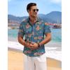 COOFANDY Men’s Linen Shirts Short Sleeve Casual Shirts Button Down Shirt for Men Beach Summer Wedding Shirt(Floral Painting-grey Blue)
