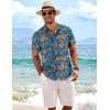 COOFANDY Men’s Linen Shirts Short Sleeve Casual Shirts Button Down Shirt for Men Beach Summer Wedding Shirt(Floral Painting-grey Blue)