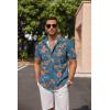 COOFANDY Men’s Linen Shirts Short Sleeve Casual Shirts Button Down Shirt for Men Beach Summer Wedding Shirt(Floral Painting-grey Blue)