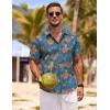 COOFANDY Men’s Linen Shirts Short Sleeve Casual Shirts Button Down Shirt for Men Beach Summer Wedding Shirt(Floral Painting-grey Blue)