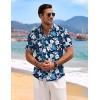 COOFANDY Men’s Linen Shirts Short Sleeve Casual Shirts Button Down Shirt for Men Beach Summer Wedding Shirt(Floral-deep Blue White)