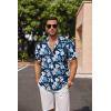 COOFANDY Men’s Linen Shirts Short Sleeve Casual Shirts Button Down Shirt for Men Beach Summer Wedding Shirt(Floral-deep Blue White)