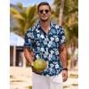 COOFANDY Men’s Linen Shirts Short Sleeve Casual Shirts Button Down Shirt for Men Beach Summer Wedding Shirt(Floral-deep Blue White)