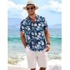 COOFANDY Men’s Linen Shirts Short Sleeve Casual Shirts Button Down Shirt for Men Beach Summer Wedding Shirt(Floral-deep Blue White)