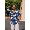 COOFANDY Men’s Linen Shirts Short Sleeve Casual Shirts Button Down Shirt for Men Beach Summer Wedding Shirt(Summer Floral-navy Blue)