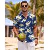 COOFANDY Men’s Linen Shirts Short Sleeve Casual Shirts Button Down Shirt for Men Beach Summer Wedding Shirt(Summer Floral-navy Blue)