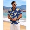 COOFANDY Men’s Linen Shirts Short Sleeve Casual Shirts Button Down Shirt for Men Beach Summer Wedding Shirt(Summer Floral-navy Blue)