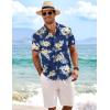 COOFANDY Men’s Linen Shirts Short Sleeve Casual Shirts Button Down Shirt for Men Beach Summer Wedding Shirt(Summer Floral-navy Blue)