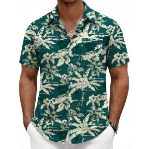COOFANDY Mens Hawaiian Shirts Short Sleeve Button Down Aloha Shirts Summer Vacation Beach Shirts(Dark Green-tropical Broadleaf)