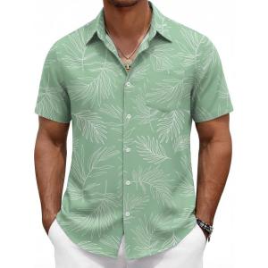 COOFANDY Mens Hawaiian Shirts Short Sleeve Button Down Aloha Shirts Summer Vacation Beach Shirts(Mint Green-tropical Fern Leaf)