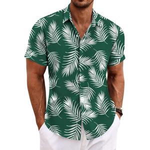 COOFANDY Men’s Linen Shirts Short Sleeve Casual Shirts Button Down Shirt for Men Beach Summer Wedding Shirt(Leaf-green)