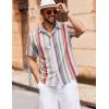 COOFANDY Men’s Button Down Short Sleeve Shirt Casual Cotton Summer Beach Linen Wedding Shirts with Pocket(Retro Stripe)