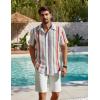 COOFANDY Men’s Button Down Short Sleeve Shirt Casual Cotton Summer Beach Linen Wedding Shirts with Pocket(Retro Stripe)