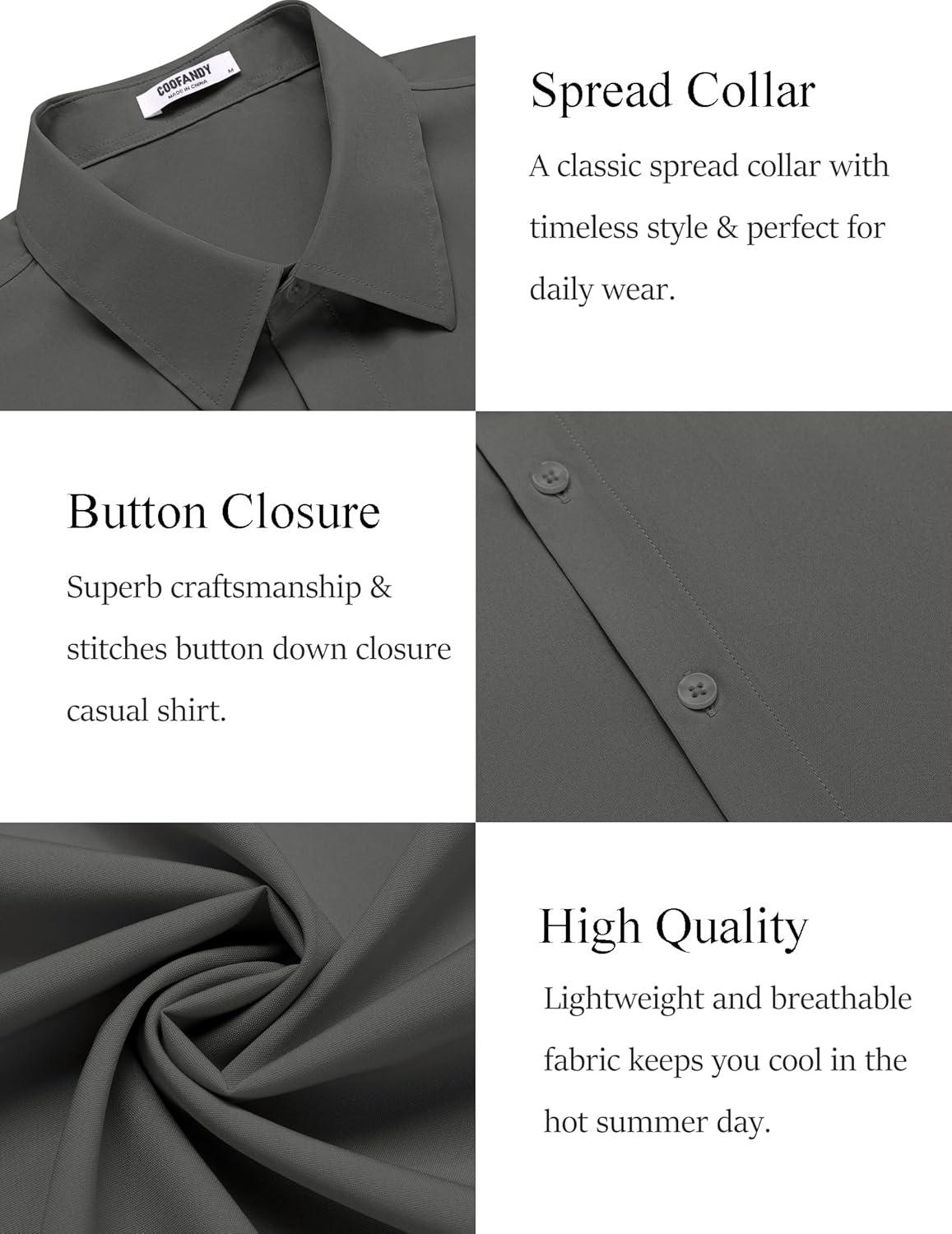 imageCOOFANDY Mens Dress Shirts Short Sleeve Regular Fit Lightweight Untucked Button Down ShirtDark Grey
