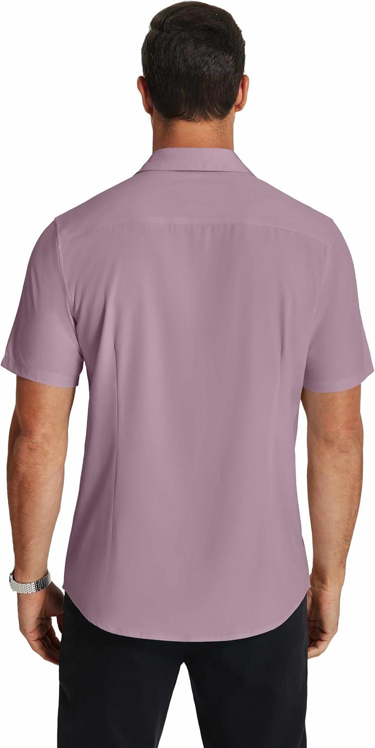 imageCOOFANDY Mens Short Sleeve Dress Shirts Wrinkle Free Regular Fit Dress Shirt Textured Casual Button Down Shirts Fuchsia